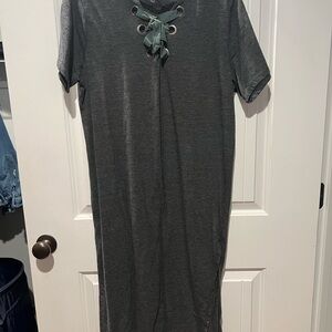 Gray Lace-Up T-Shirt Dress